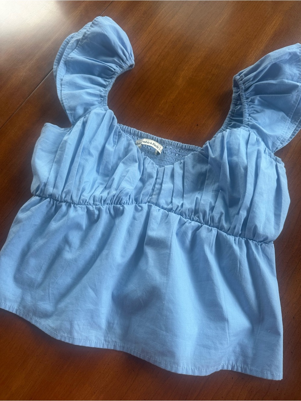 Abercrombie & Fitch Sky Blue Smocked Crop Top